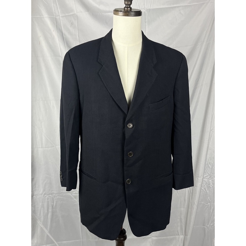Gus Mayer Mens Blue Hopsack Wool 3-Button Blazer Sport Coat Jacket Vintage 42L